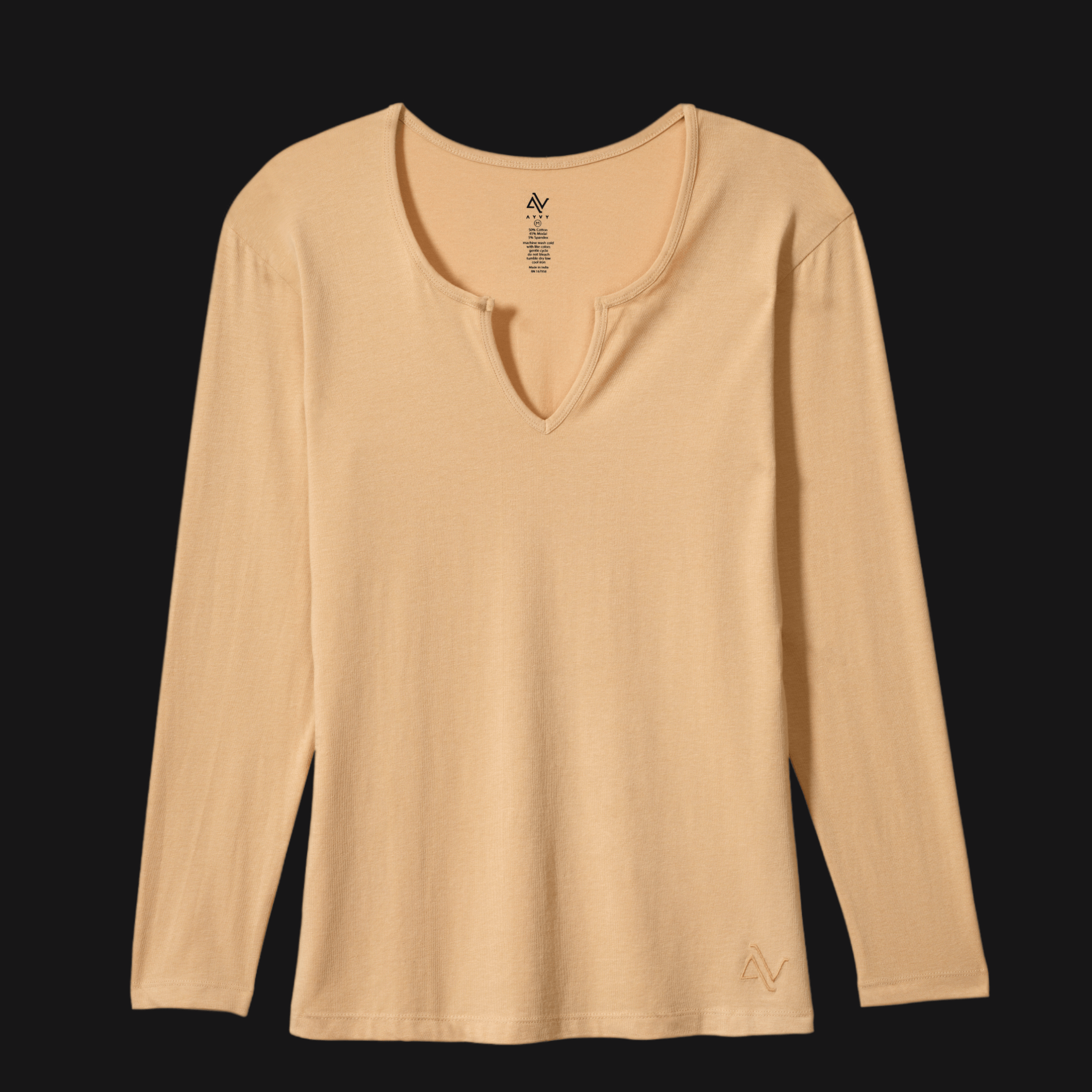 Nouveau Notched V-Neck Long Sleeve Tee