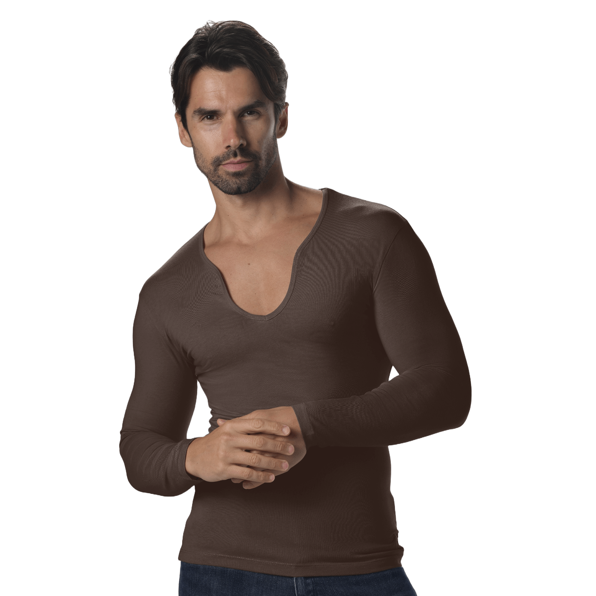 Modern Curved V-Neck Long Sleeve Tee