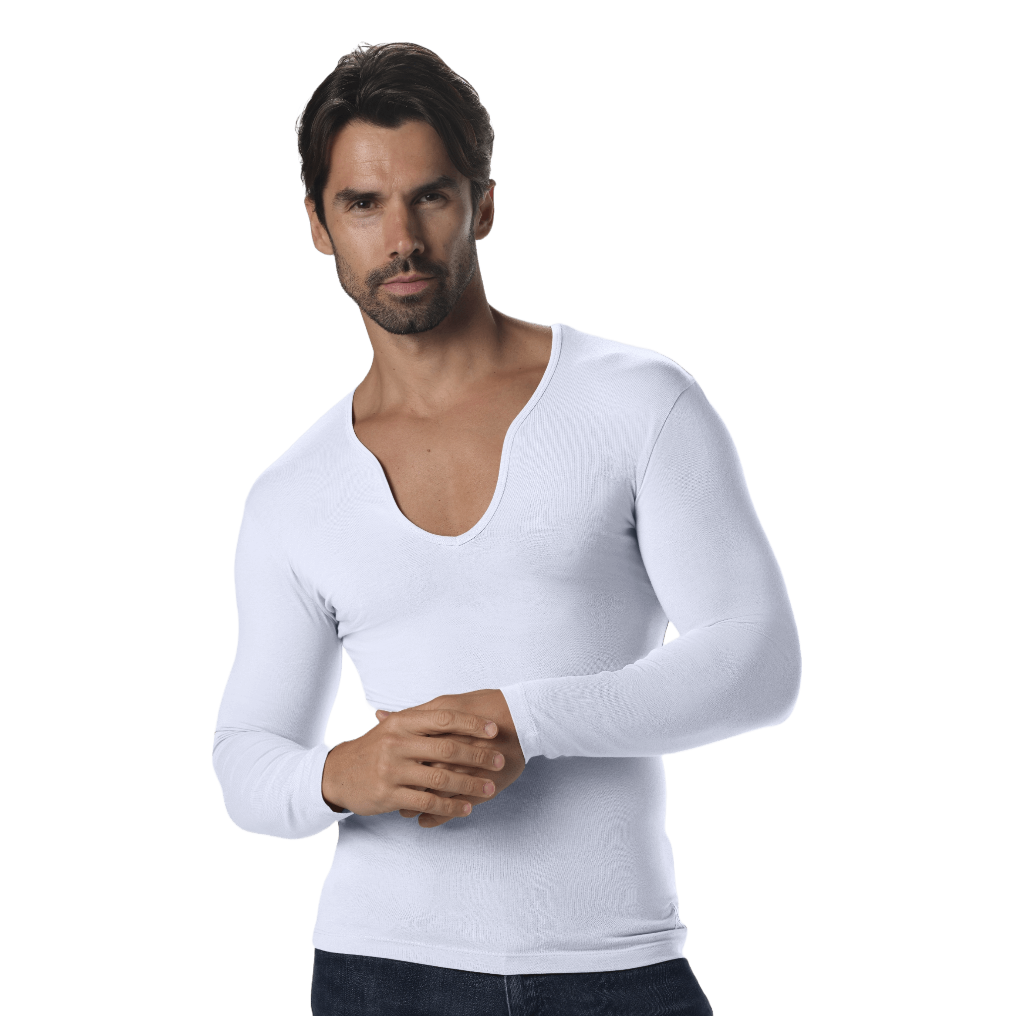 Modern Curved V-Neck Long Sleeve Tee