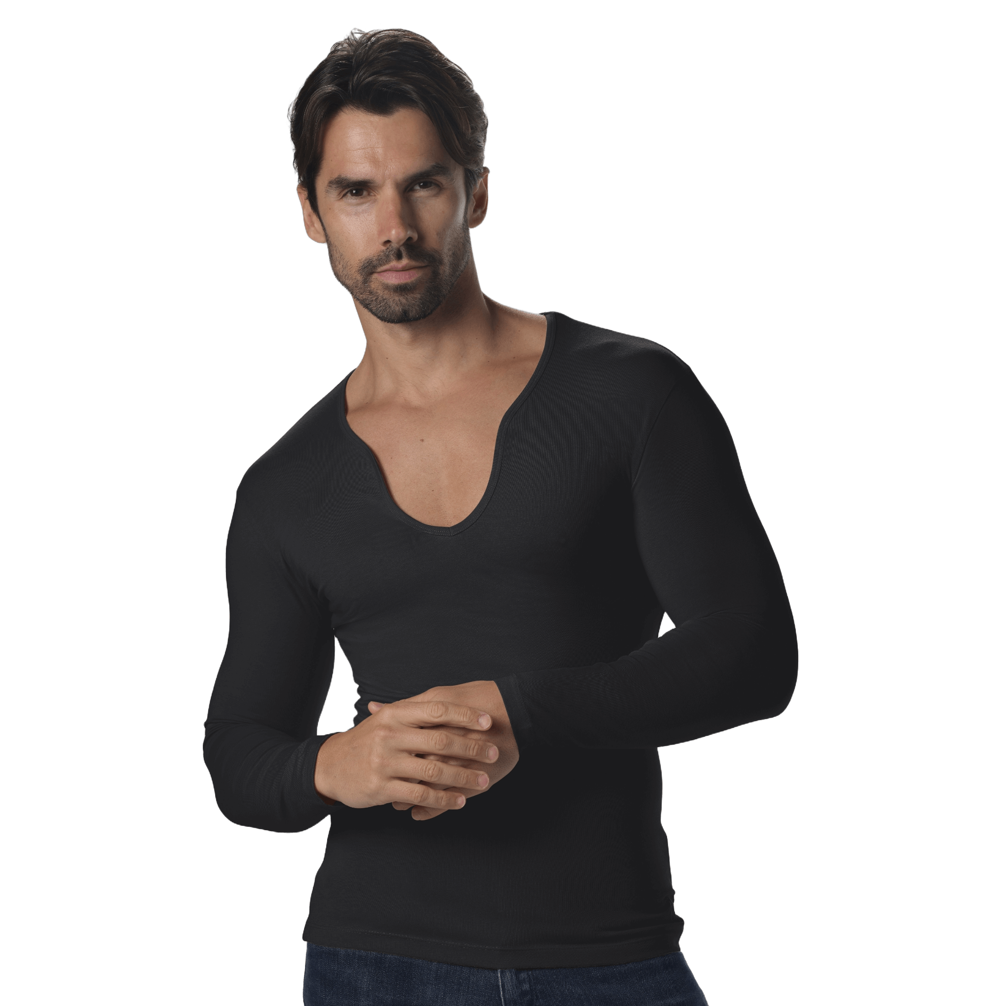 Modern Curved V-Neck Long Sleeve Tee