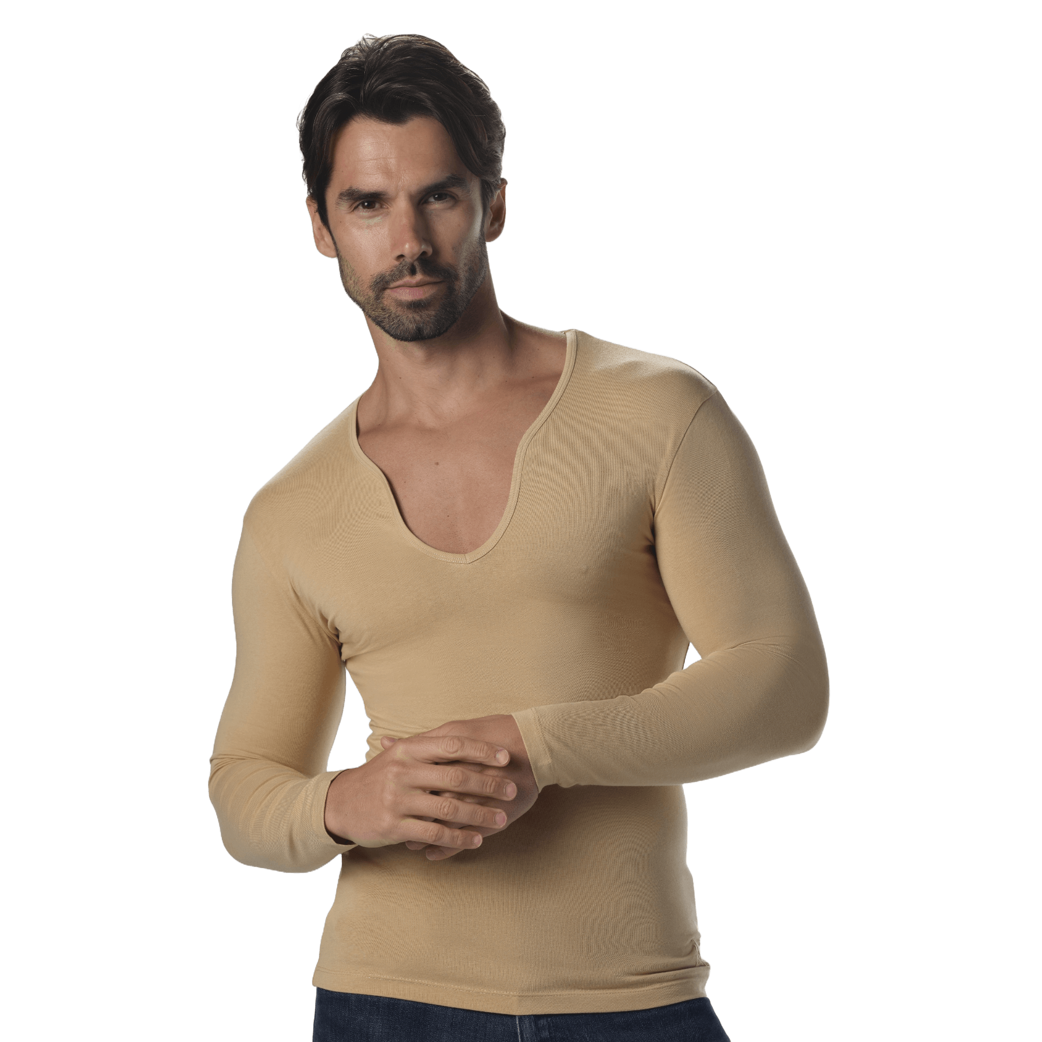 Modern Curved V-Neck Long Sleeve Tee